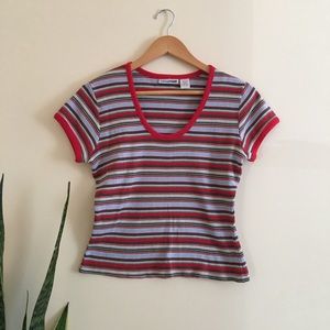 Cotton 70s U Neck Striped Shirt